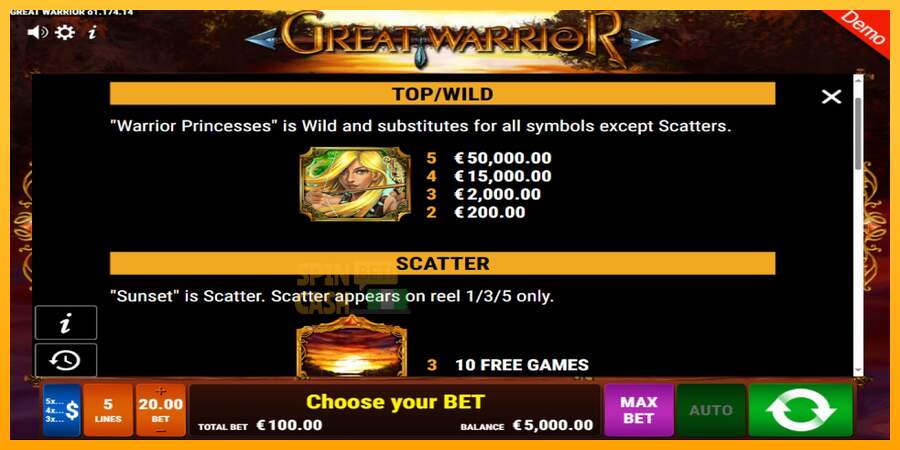 Spielautomat Great Warrior für echtes geld 5