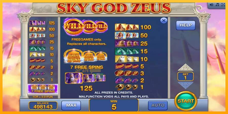 Spielautomat Sky God Zeus 3x3 für echtes geld 7